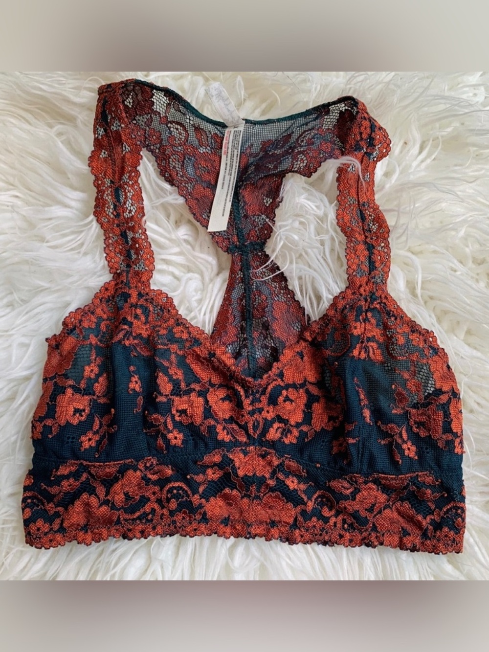 Free People Wild Roses Racerback Lace Bralette Burnt Orange Size Small